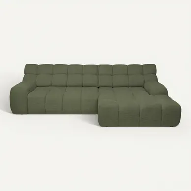 Canapé d'angle relax COCOON méridienne droit tissu vert vue de face