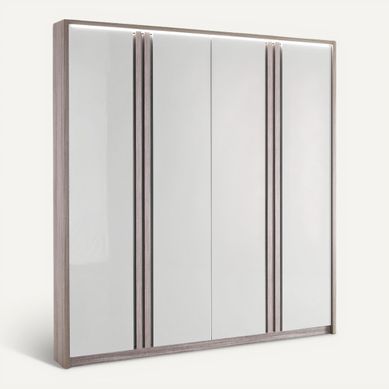 Armoire 4 portes battantes Led PESARO laqué gris/chêne gris vue 3/4