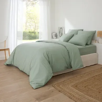 Housse de couette 260x240 cm DREAMEA PERCALE SAUGE vue d'ambiance 1