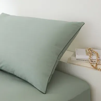 2 taies d'oreiller 50x70 cm DREAMEA PERCALE SAUGE 2 taies d'oreiller 50x70 cm DREAMEA PERCALE SAUGE vue d'ambiance 1