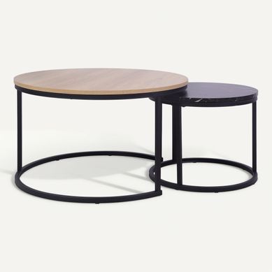 Table basse MEXICO Imitation chêne et noir vue 3/4