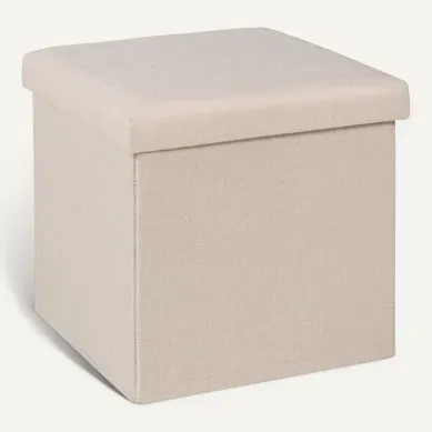 Pouf pliable H. 38 cm PAULINE Ecru Pouf pliable H. 38 cm PAULINE Ecru vue 3/4