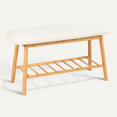 Banc avec range chaussures NOLA Blanc / Naturel vue 3/4
