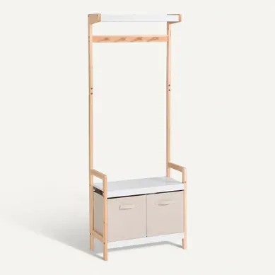 Vestiaire avec 2 paniers CHARLIE Naturel / Blanc / Gris vue 3/4