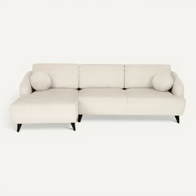 Canapé d'angle convertible méridienne gauche BERTHA tissu velours côtelé beige vue de face