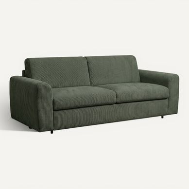 Canapé convertible express 3 places CLAYVE en velours côtelé vert matelas 13 cm Canapé convertible express 3 places CLAYVE en velours côtelé vert matelas 13 cm vue 3/4