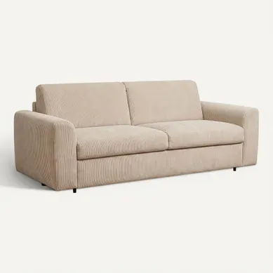 Canapé convertible express 3 places CLAYVE en velours côtelé beige matelas 13 cm Canapé convertible express 3 places CLAYVE en velours côtelé beige matelas 13 cm vue 3/4