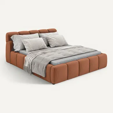 Lit coffre 180x200 cm JULIA effet bubble tissu terracota vue 3/4