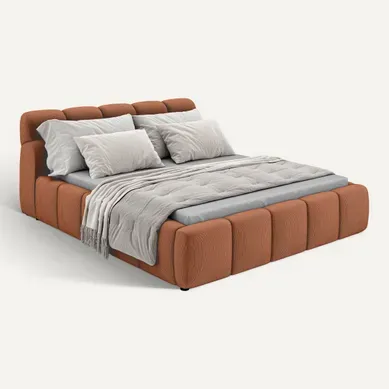 Lit coffre 160x200 cm JULIA effet bubble tissu terracota vue 3/4