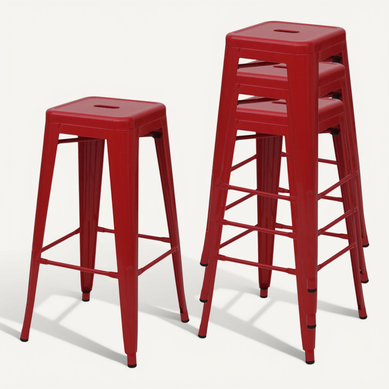Lot De 4 Tabourets De Bar Comptoir Chaise De Bar Design Industriel Empilable En Métal Rouge 04_000 Lot De 4 Tabourets De Bar Comptoir Chaise De Bar Design Industriel Empilable En Métal Rouge 04_000