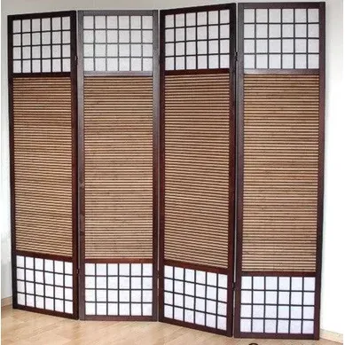 Paravent 4 Panneaux Marron En Bois Et Bambou 176 X175 Cm Par06010 Paravent 4 Panneaux Marron En Bois Et Bambou 176 X175 Cm Par06010