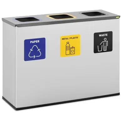 Poubelle De Recyclage 180 Litres 3 Compartiments Acier Peint Argenté 14_0009741 Poubelle De Recyclage 180 Litres 3 Compartiments Acier Peint Argenté 14_0009741