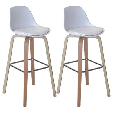 Lot De 2 Chaises De Bar Tabourets Comptoir Chaise Haute En Synthétique Blanc Pieds En Bois 04_0000