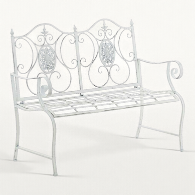Banc De Jardin Balcon Terrasse Style Rustique Largeur 116 Cm En Métal Blanc Vieilli 10_0002924