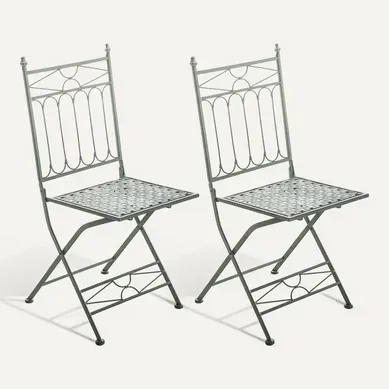 Lot De 2 Chaises Pliable De Jardin Terrasse Balcon Design Rustique En Fer Forgé Vert Vieilli 10_00 Lot De 2 Chaises Pliable De Jardin Terrasse Balcon Design Rustique En Fer Forgé Vert Vieilli 10_00