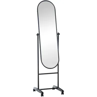Miroir Sur Pied Ovale En Métal Noir Avec Roulettes 155 Cm Style Moderne 10_0003723