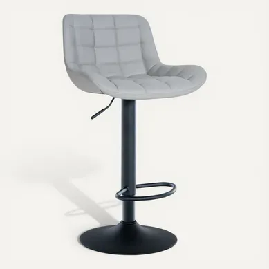 Tabouret De Bar X1 Structure Métallique Noir Assise En Pvc Gris Avec Surpiqûres 10_0005445