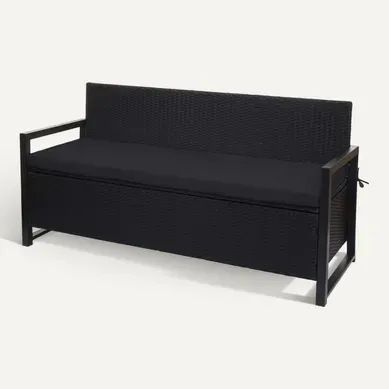 Banc Banquette Avec Compartiment De Rangement 3 Places En Polyrotin Anthracite Coussin Noir 04_000