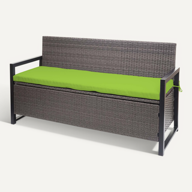 Banc Banquette Avec Compartiment De Rangement 3 Places En Polyrotin Gris Chiné Coussin Vert 04_000