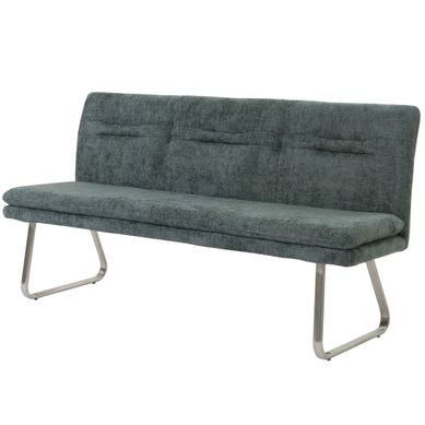 Banc De Salle À Manger Banquette Rembourré Avec Dossier En Tissu Chenille Bleu-vert Et Acier Inoxy