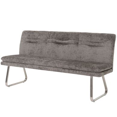Banc De Salle À Manger Banquette Rembourré Avec Dossier En Tissu Chenille Gris Foncé Et Acier Inox