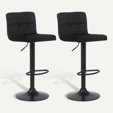 Lot De 2 Tabourets De Bar En Velours Noir Coutures Décoratives Piètement Métal Noir 10_0005563