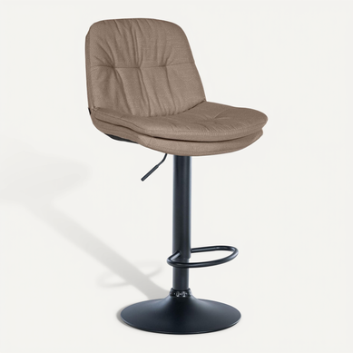 Tabouret Chaise Haute X1 Pour Cuisine Et Bar À Assise Moelleuse En Tissu Taupe Cadre En Métal Noir