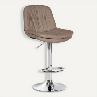 Tabouret Chaise Haute X1 Pour Cuisine Et Bar à Assise Moelleuse En Tissu Taupe Cadre En Métal