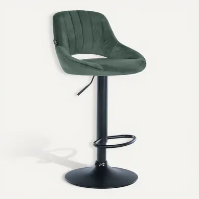 Tabouret De Bar X1 Réglable En Hauteur En Velours Vert Dossier Ajouré Et Pied Métal Noir 10_000573