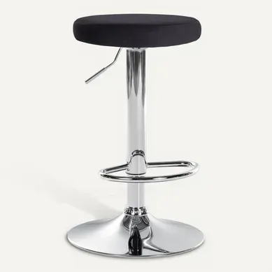 Tabouret De Bar X1 Design Simple Hauteur Réglable Revêtement En Velours Noir Pieds En Métal Chromé