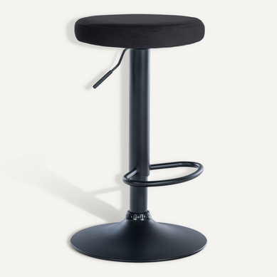 Tabouret De Bar X1 Design Simple Hauteur Réglable Revêtement En Velours Noir Pieds En Métal Noir 1