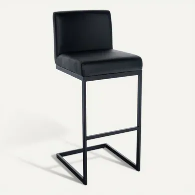 Tabouret De Bar X1 Avec Dossier Pieds En Forme De Luge En Métal Noir Assise En Simili Noir 10_