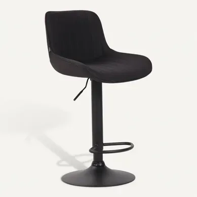 Tabouret De Bar Chaise Haute X1 En Tissu Noir Coutures Verticales Support En Métal Noir 10_0005880