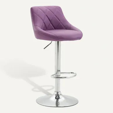 Tabouret De Bar X1 Pivotant Hauteur Réglable En Simili Violet Surpiqûres Décoratives Cadre