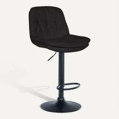 Tabouret Chaise Haute X1 Pour Cuisine Et Bar À Assise Moelleuse En Tissu Noir Cadre En Métal Noir