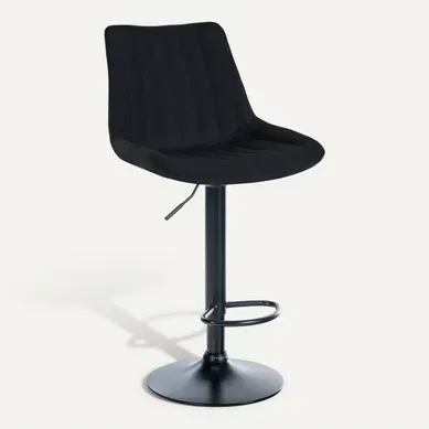 Tabouret De Bar X1 Réglable En Hauteur Pivotant à 360° Assise En Tissu Noir Couture Verticale