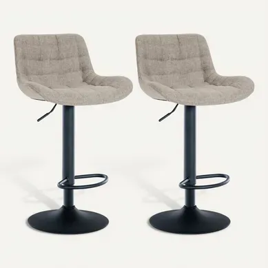 Lot De 2 Tabourets De Bar En Tissu Couleur Taupe Avec Surpiqûres Décoratives Carrées Cadre Métal
