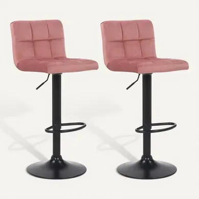 Lot De 2 Tabourets De Bar En Velours Rose Coutures Décoratives Piètement Métal Noir 10_0006070