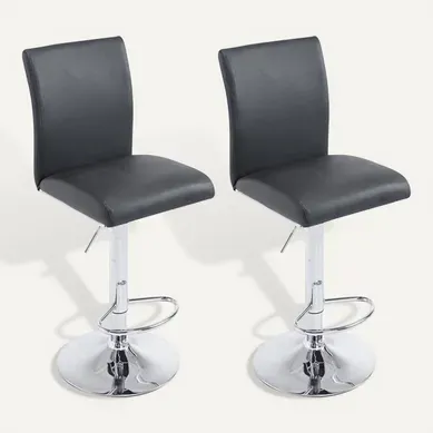 Lot De 2 Tabourets De Bar Avec Dossier Hauteur Réglable En Pvc Noir Cadre En Métal Chromé 10_00061