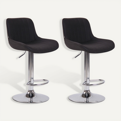 Lot De 2 Tabourets De Bar Chaises Haute En Tissu Noir Coutures Verticales Support En Métal Chromé