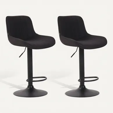 Lot De 2 Tabourets De Bar Chaises Haute En Tissu Noir Coutures Verticales Support En Métal Noir 10