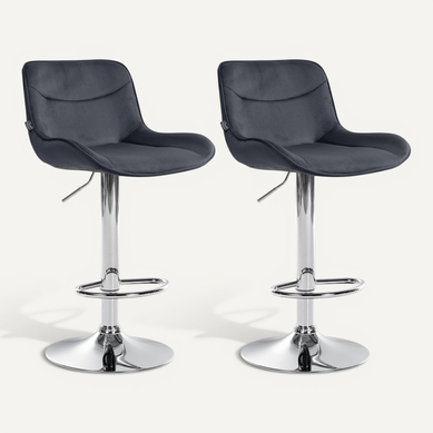 Lot De 2 Tabourets De Bar Pivotant Forme Ergonomique Surpiqûres Décoratives En Velours Noir Cadre
