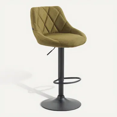 Tabouret De Bar X1 Pivotant Hauteur Réglable En Tissu Vert Surpiqûres Décoratives Cadre Noir