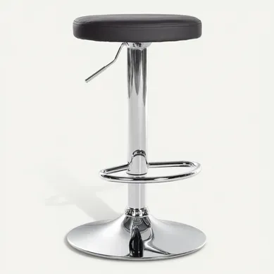 Tabouret De Bar X1 Design Simple Hauteur Réglable Revêtement En Pvc Noir Pieds En Métal Aspect