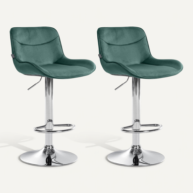 Lot De 2 Tabourets De Bar Pivotant Forme Ergonomique Surpiqûres Décoratives En Velours Vert Cadre