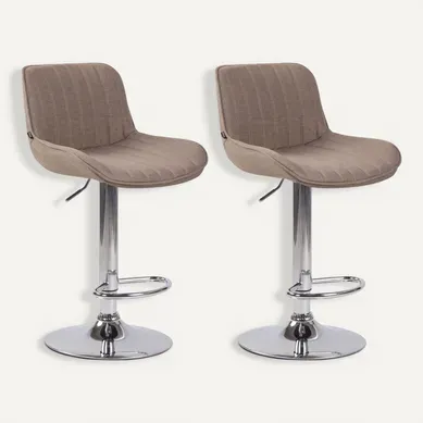 Lot De 2 Tabourets De Bar Chaises Haute En Tissu Taupe Coutures Verticales Support En Métal Chromé