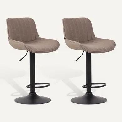 Lot De 2 Tabourets De Bar Chaises Haute En Tissu Taupe Coutures Verticales Support En Métal Noir 1