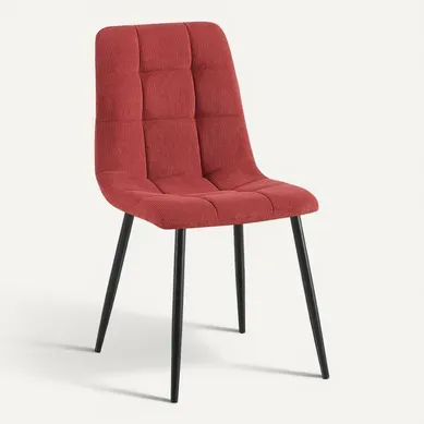 Chaise De Salle à Manger X1 Design En Velours Côtelé Bordeaux à Coutures Carrées – Pieds Métal Noi Chaise De Salle à Manger X1 Design En Velours Côtelé Bordeaux à Coutures Carrées – Pieds Métal Noi