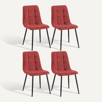 Lot De 4 Chaises De Salle à Manger Design En Velours Côtelé Bordeaux à Coutures Carrées – Pieds Mé Lot De 4 Chaises De Salle à Manger Design En Velours Côtelé Bordeaux à Coutures Carrées – Pieds Mé
