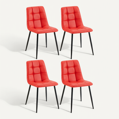Lot De 4 Chaises De Salle à Manger Coutures Forme Carrées En Pvc Rouge Pieds En Métal Noir 10_0007 Lot De 4 Chaises De Salle à Manger Coutures Forme Carrées En Pvc Rouge Pieds En Métal Noir 10_0007